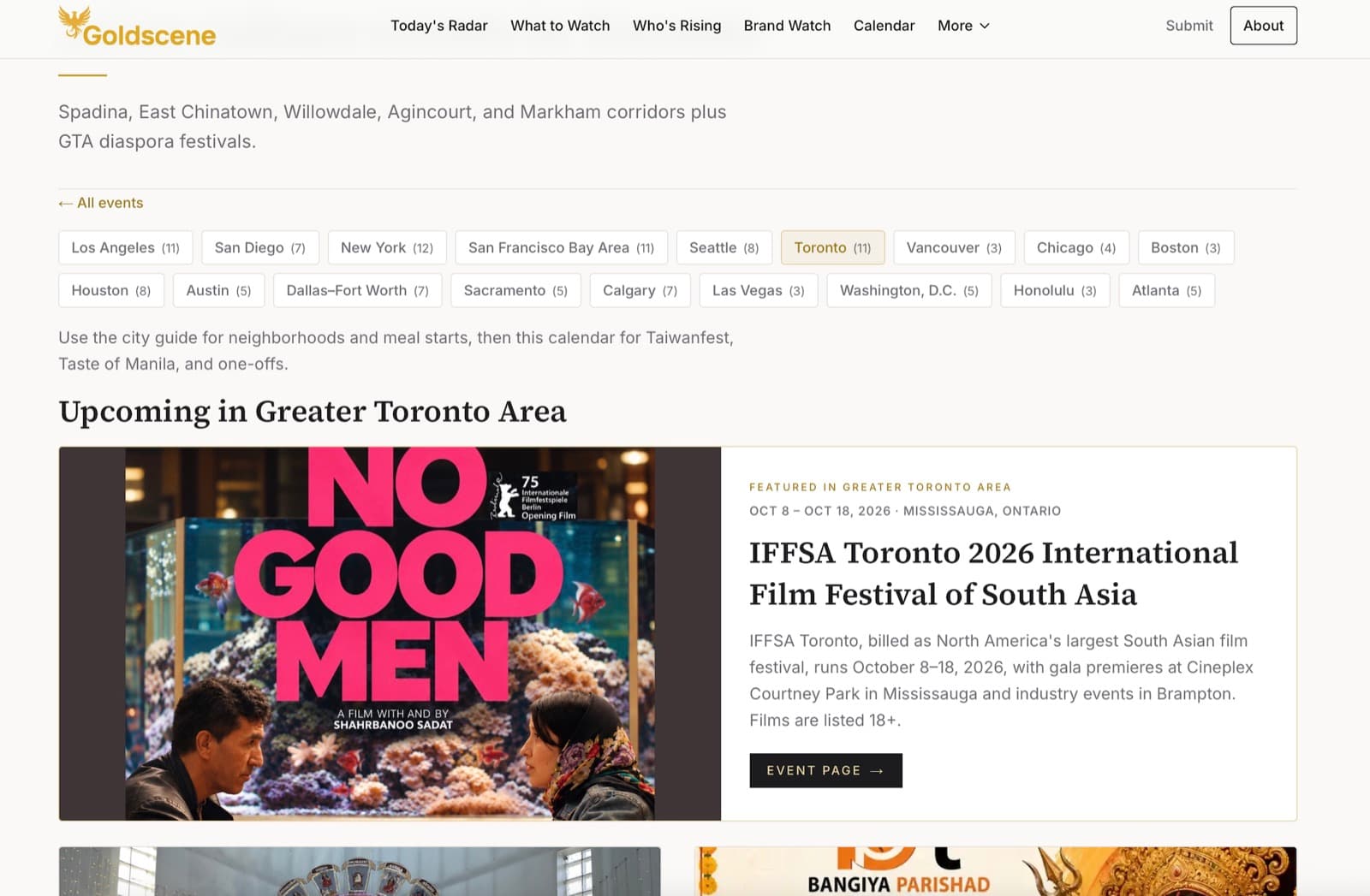 A featured event at the top of the Toronto events hub, above the rest of the listings.