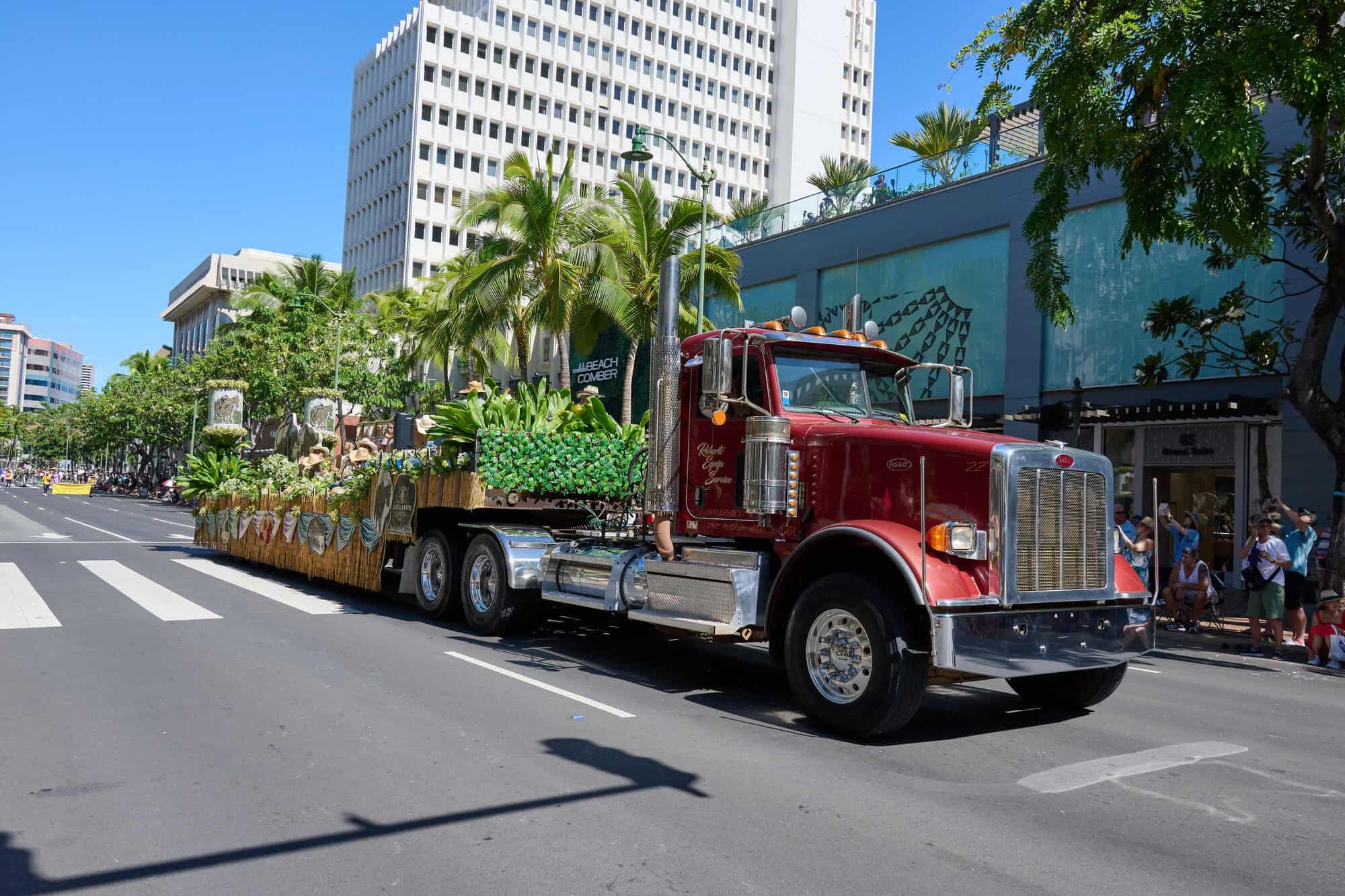 Flower-covered float in the Aloha Festivals Floral Parade.
