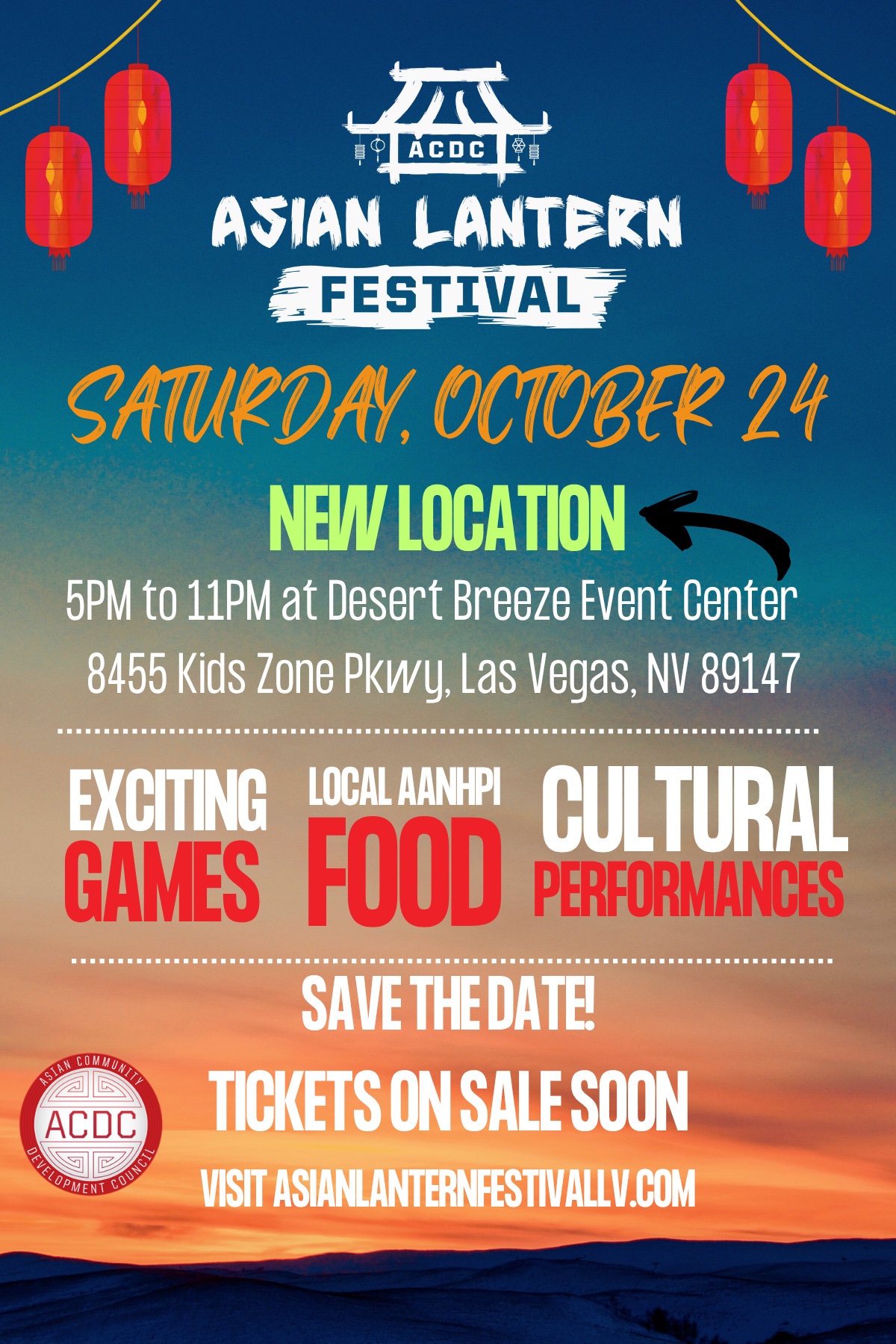 Official Asian Lantern Festival 2026 flyer for Desert Breeze Event Center, October 24.