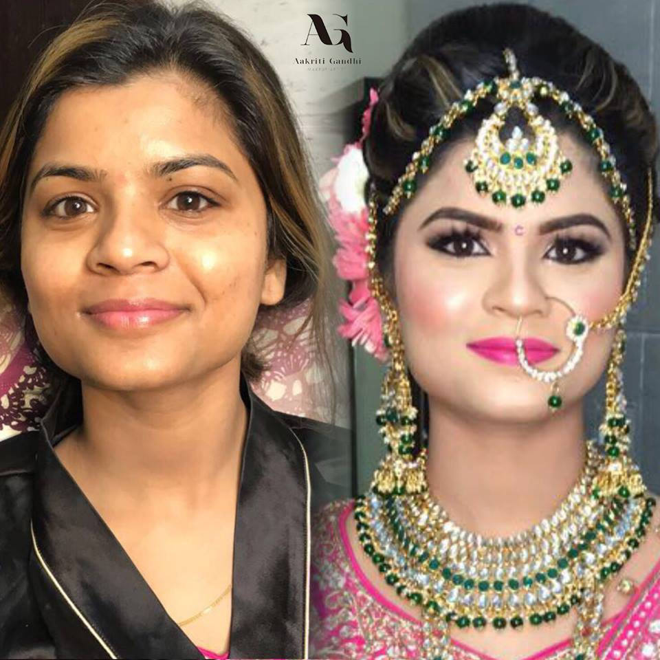 South Asian bridal festival makeup transformation, before and after