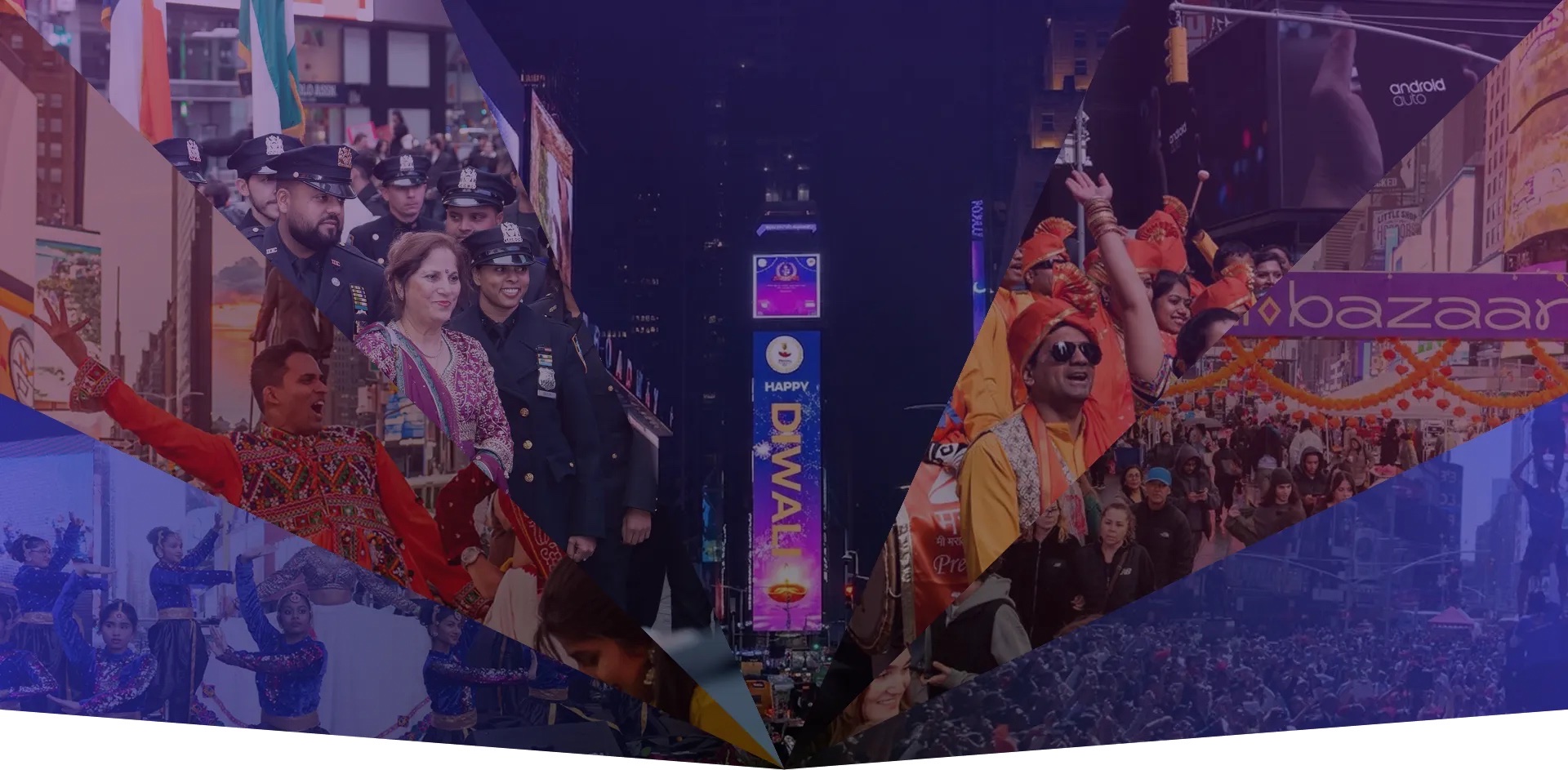 Official 2026 Diwali at Times Square site art with dancers and the plaza.