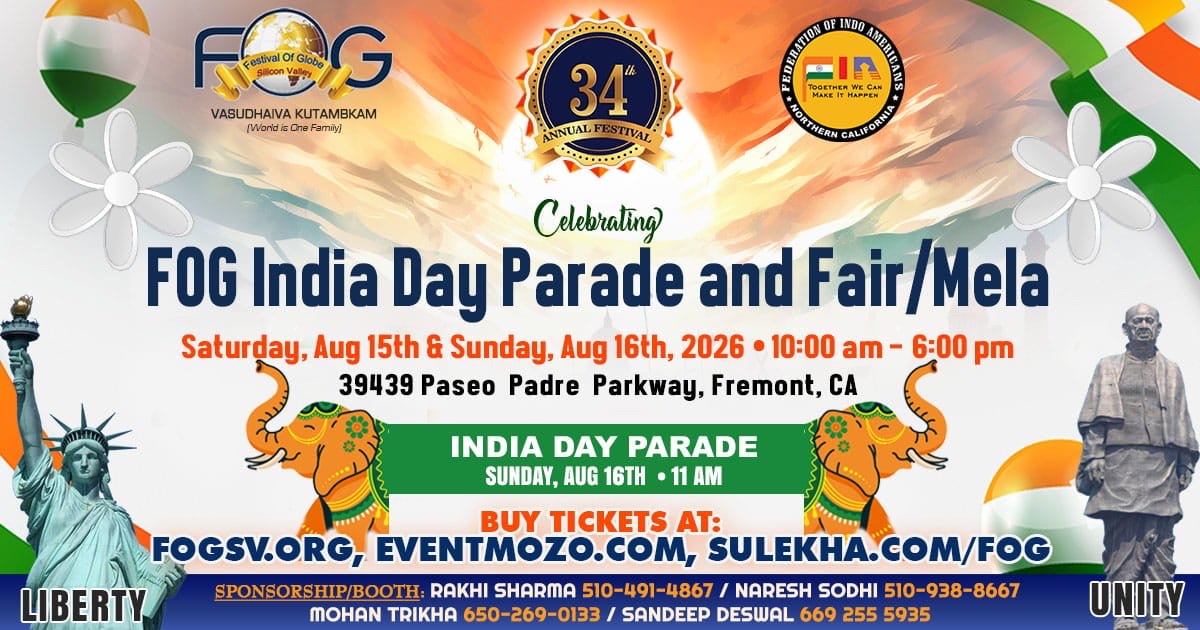 FOG India Day Parade and Mela 2026 banner.