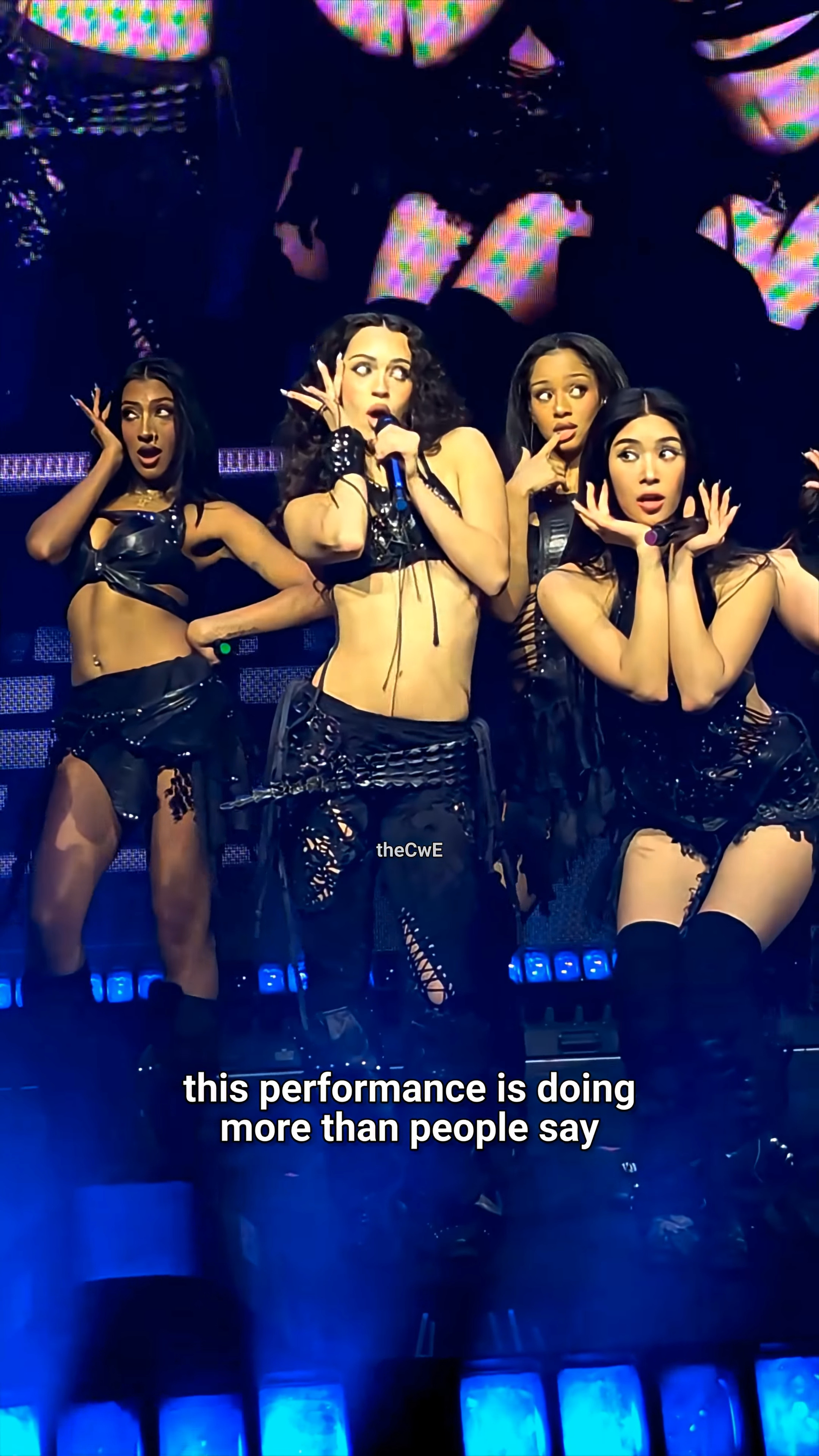 Katseye performing on the Beautiful Chaos tour in 2025.