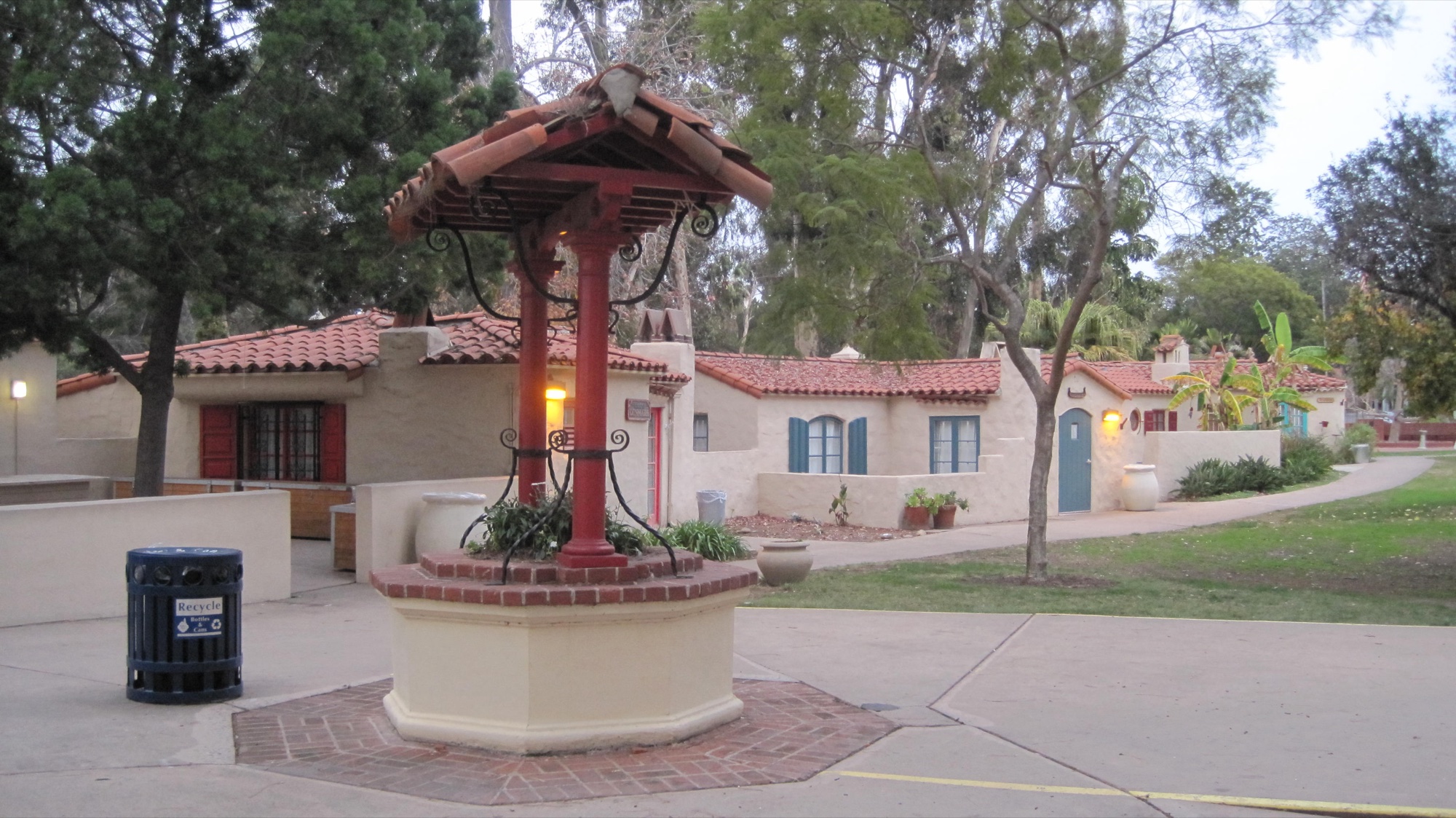 The House of Pacific Relations International Cottages lawn area in Balboa Park, San Diego.