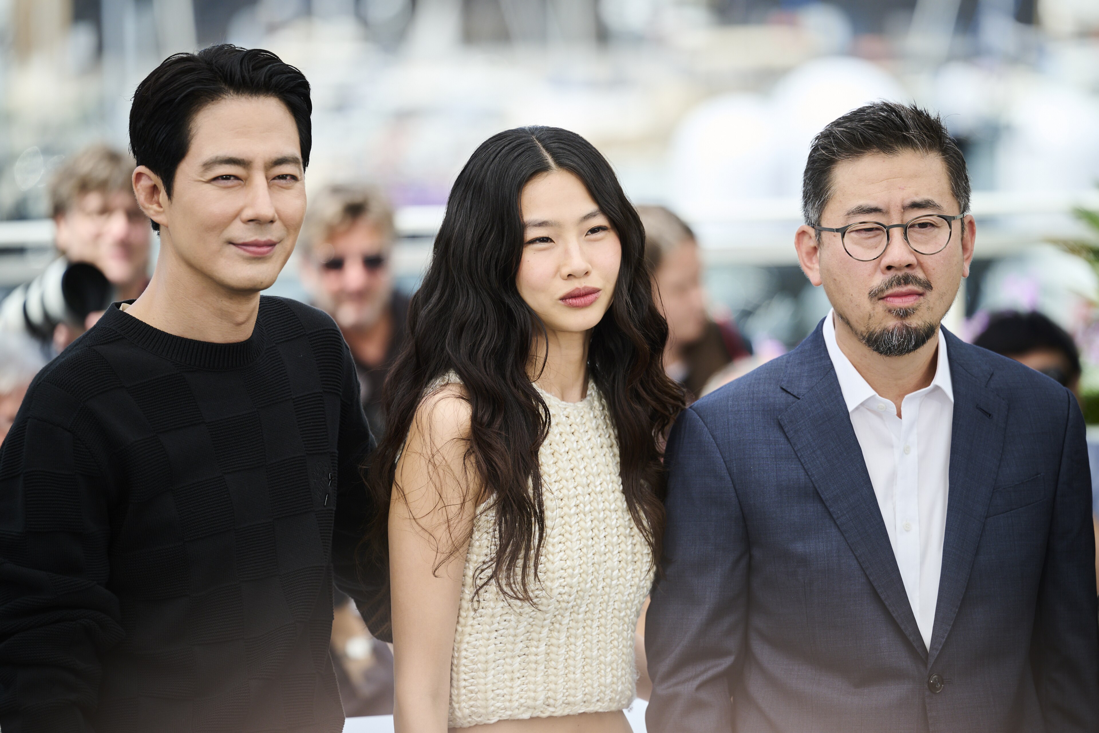 Zo In-sung, Jung Ho-yeon, and director Na Hong-jin at the Cannes photocall for Hope.