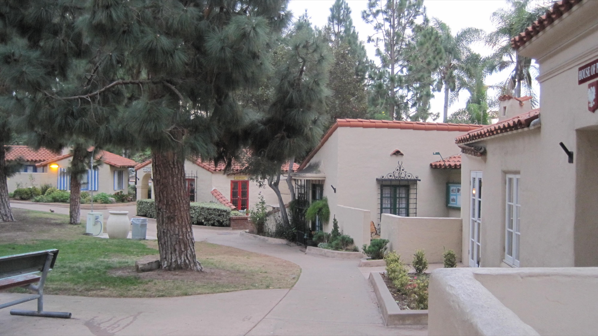 The House of Pacific Relations International Cottages lawn and outdoor stage area in Balboa Park.