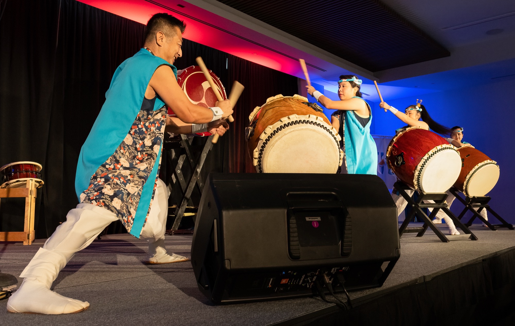 Taiko performers on stage at JapanFest Atlanta.
