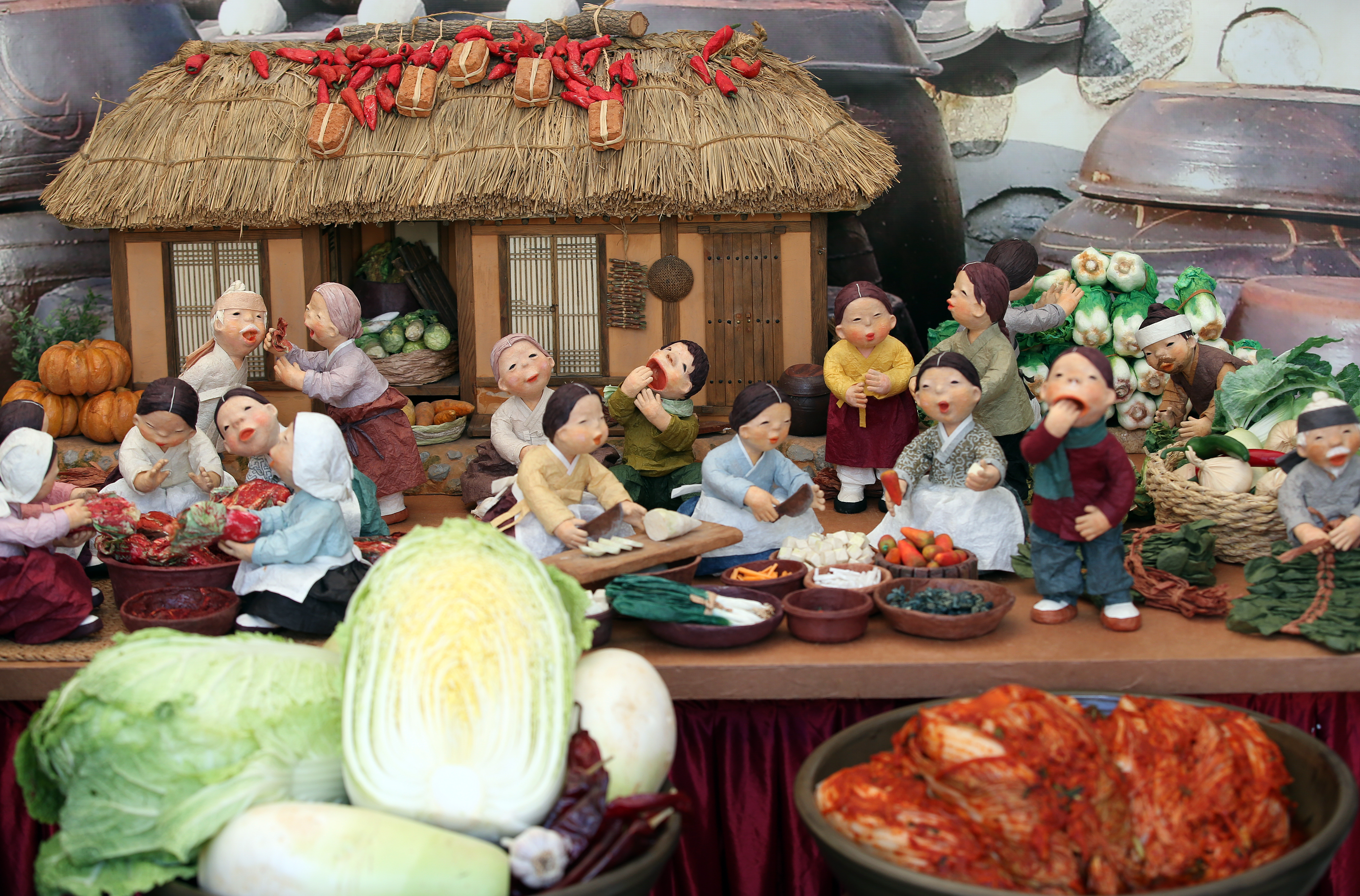 Kimchi festival preparation and food culture celebration.