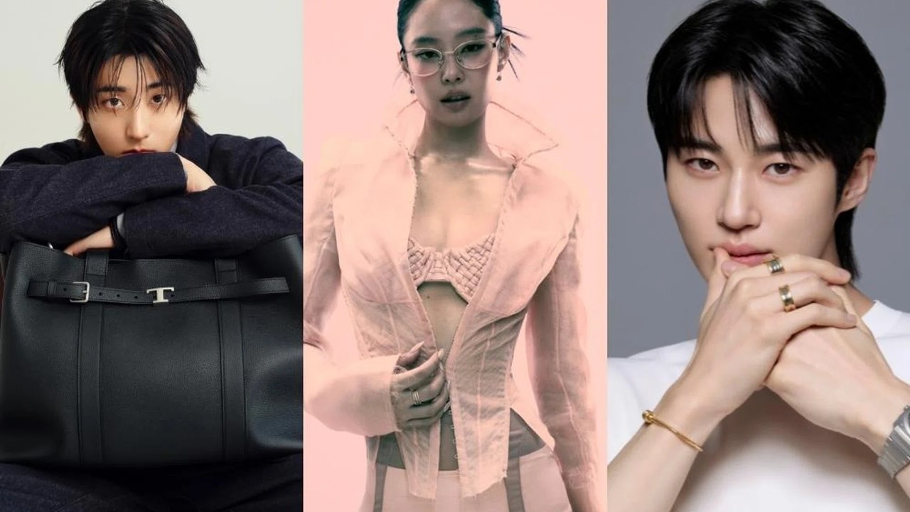 Harper's Bazaar Singapore collage of Korean luxury ambassadors including Han of Stray Kids, Jennie, and Byeon Woo Seok.