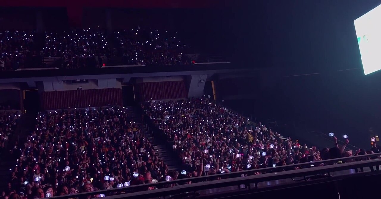BTS fans at a stadium concert during the Love Yourself tour.