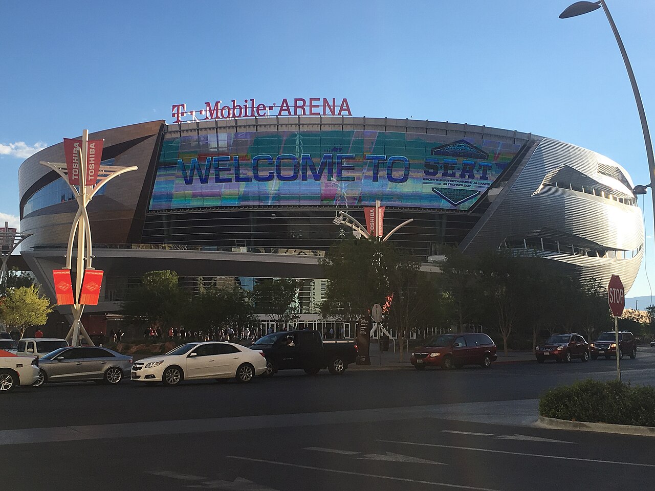 T-Mobile Arena on the Las Vegas Strip at dusk, venue for the 2026 iHeartRadio Music Festival.
