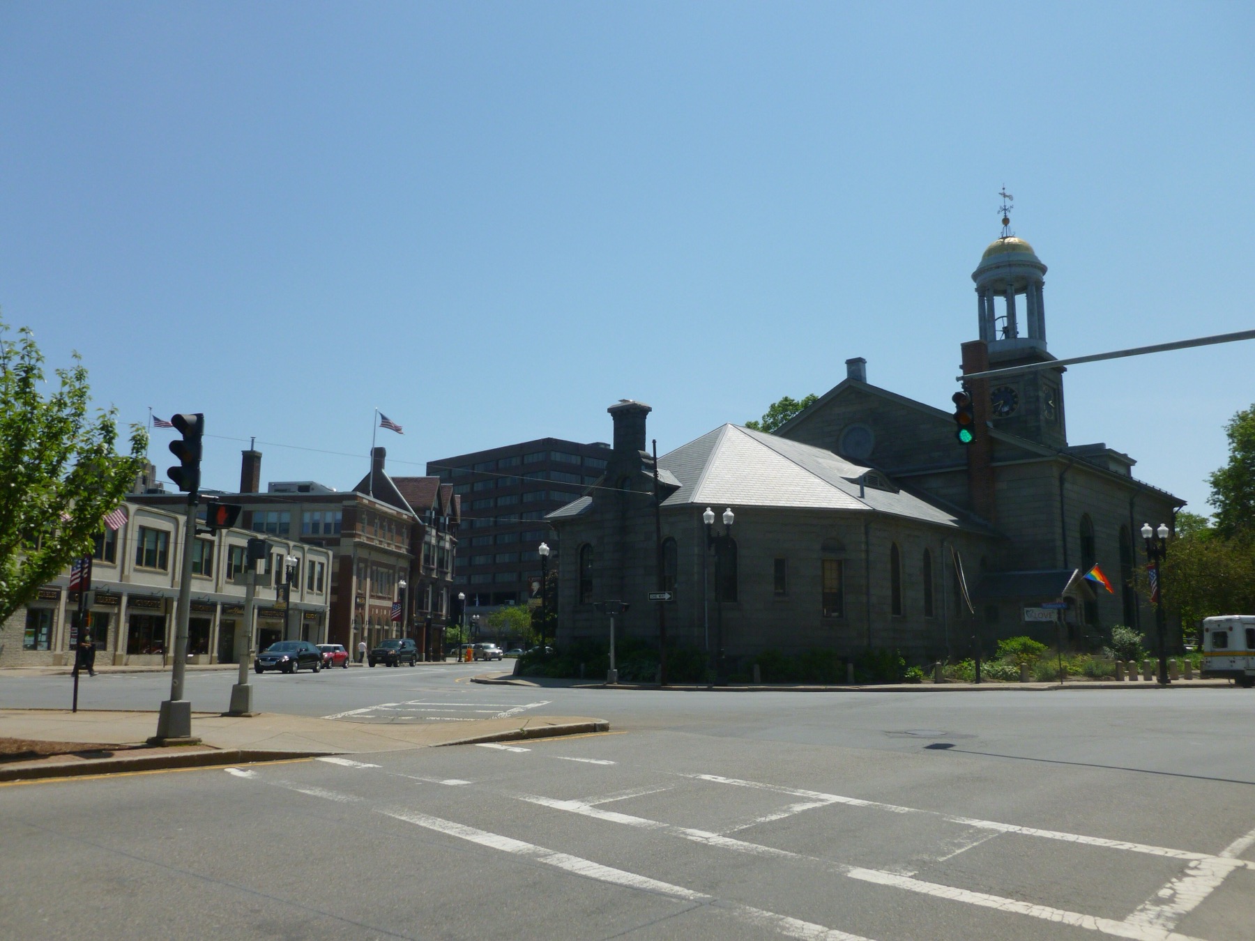 Downtown Quincy Center streetscape near the August Moon Festival corridor.