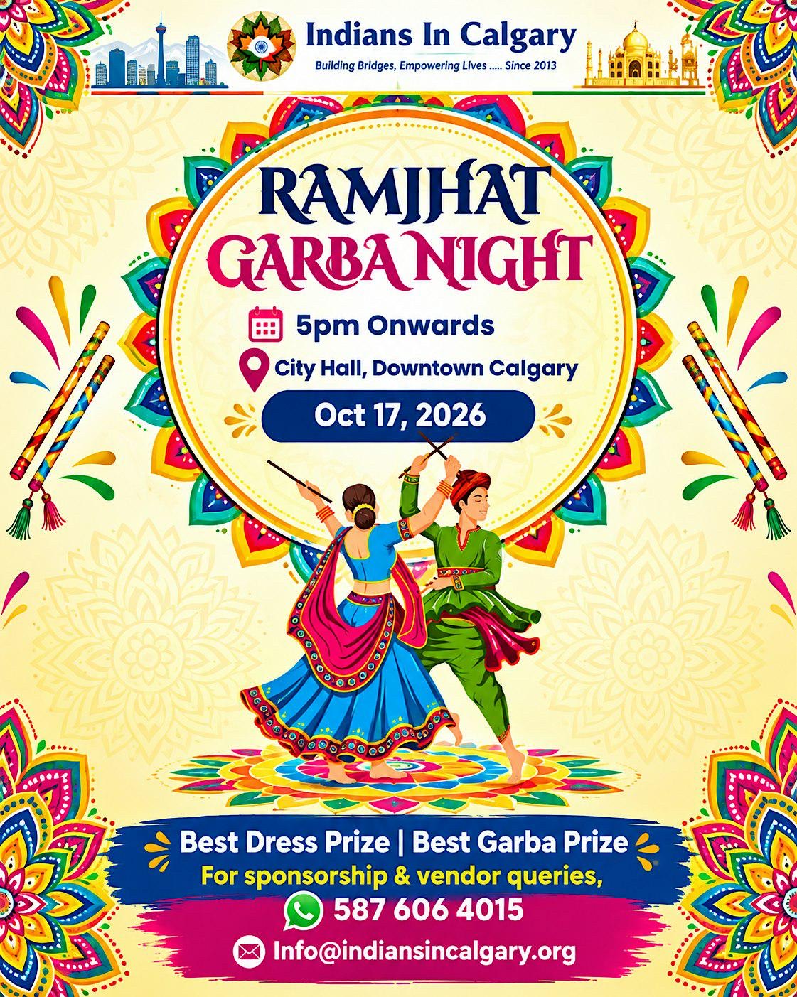 Ramjhat Garba 2026 promotional art for the Calgary City Hall Navratri night.