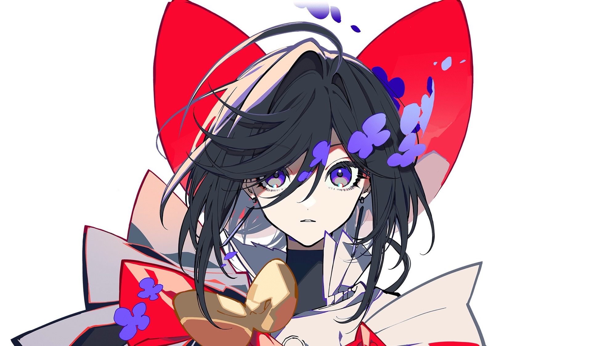 Official still of Sapphire from The Ribbon Hero in a white princely coat with a gold collar bow and a vivid red ribbon motif against a white backdrop.