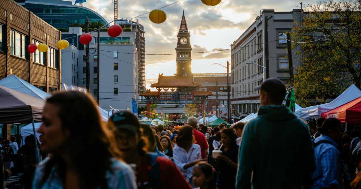 Street festival energy in Seattle’s Chinatown-International District near Hing Hay Park.