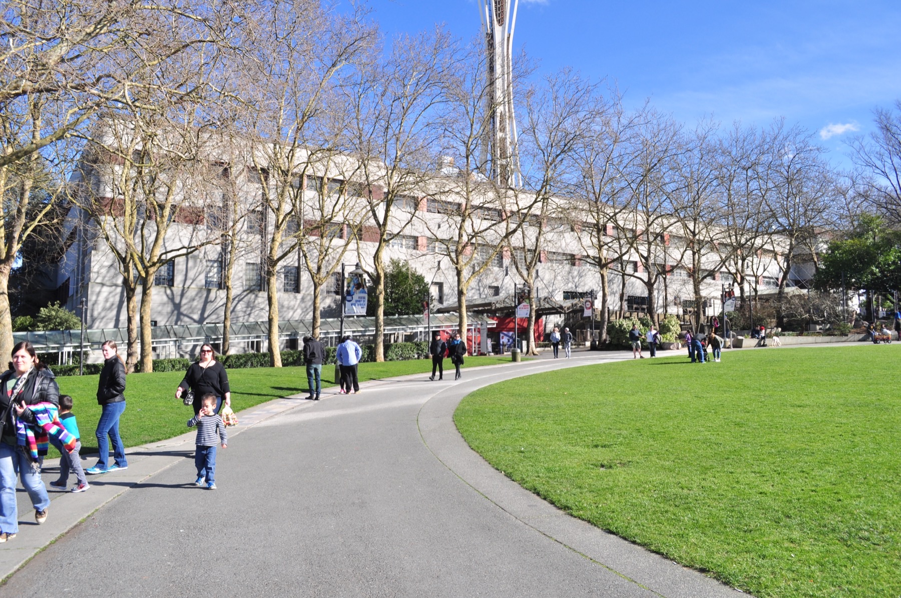 The Seattle Center Armory seen from the International Fountain lawn, where Festál holds Seattle Hmong New Year.