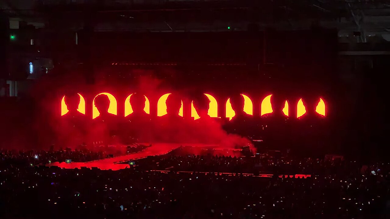 ATEEZ performing at BMO Stadium in Los Angeles.