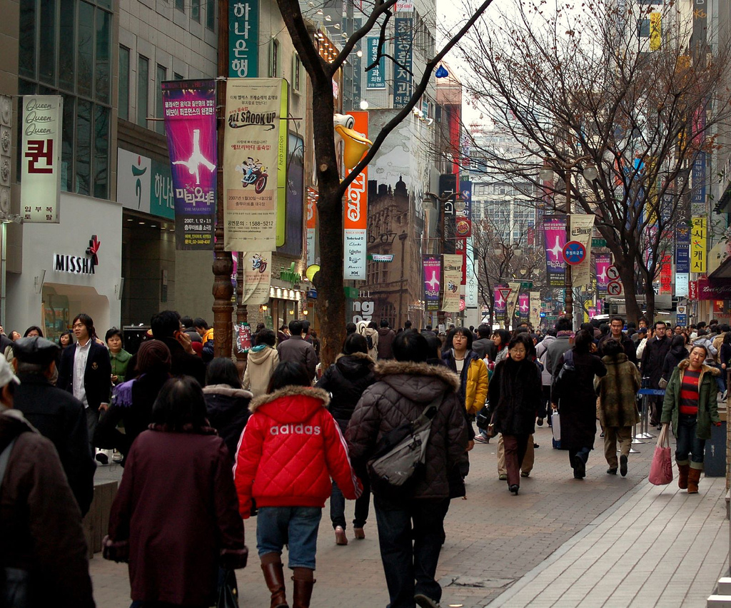 Context image: Seoul shopping district street.