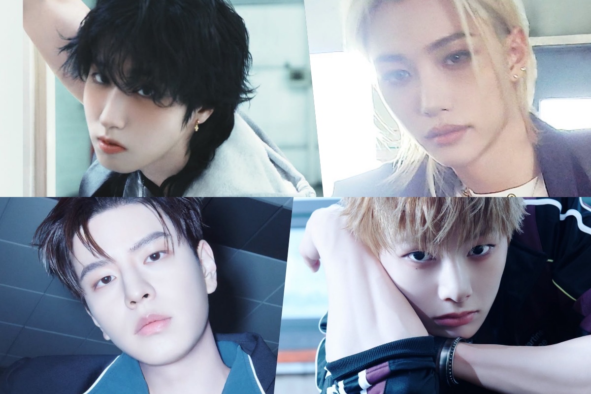 Stray Kids members in promotional portraits for the THIS AND THAT mini album cycle.
