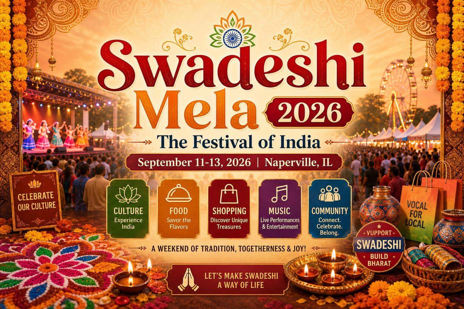 Swadeshi Mela 2026 promotional image for Mall of India, Naperville.