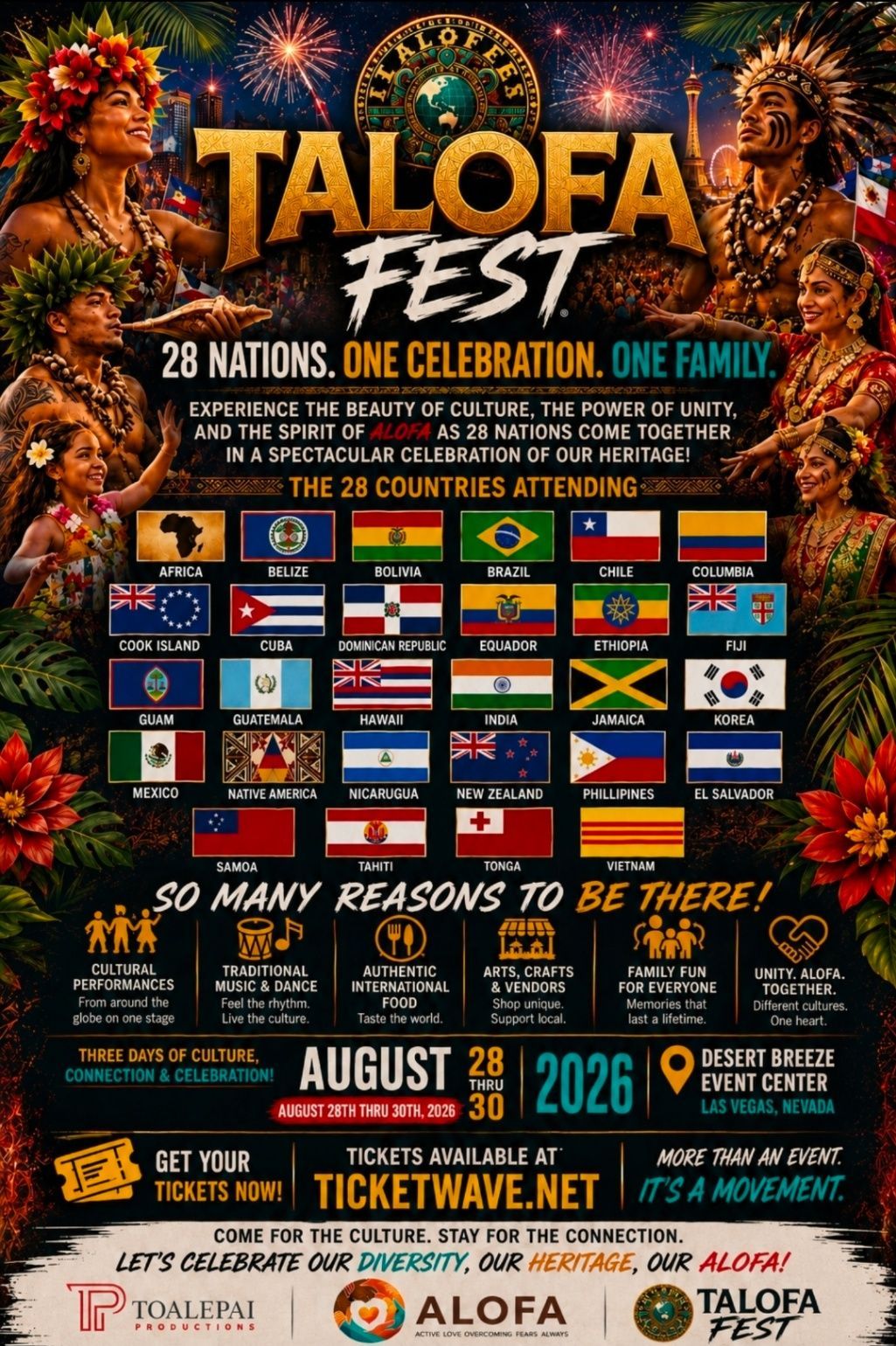 Official Talofa Fest 2026 flyer for Desert Breeze Event Center, August 28–30.