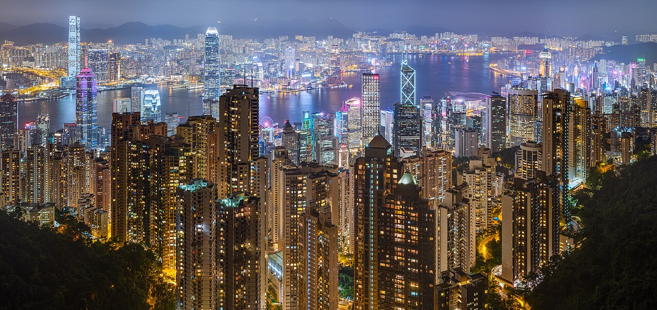 Context image: Hong Kong harbour skyline at night.