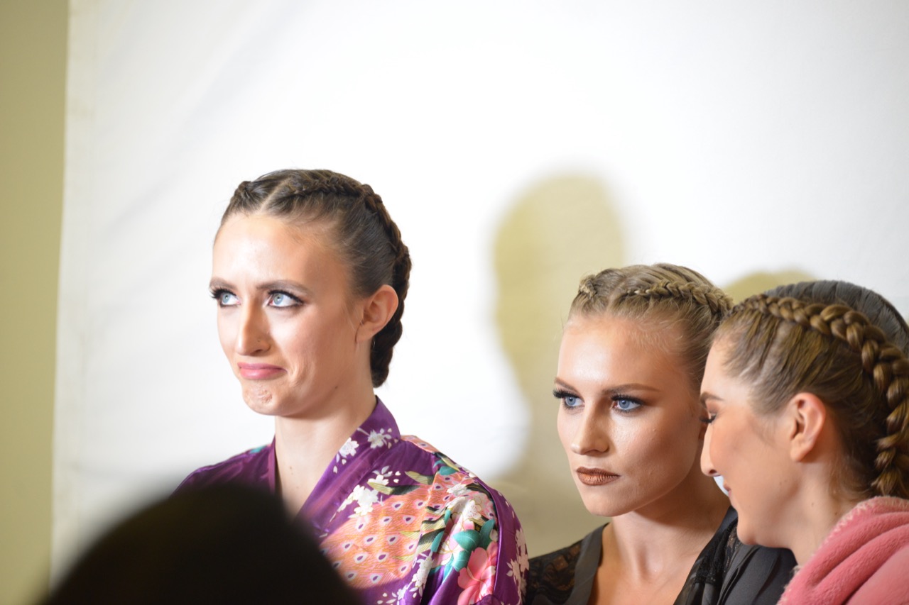 Couture gown on a fashion runway.