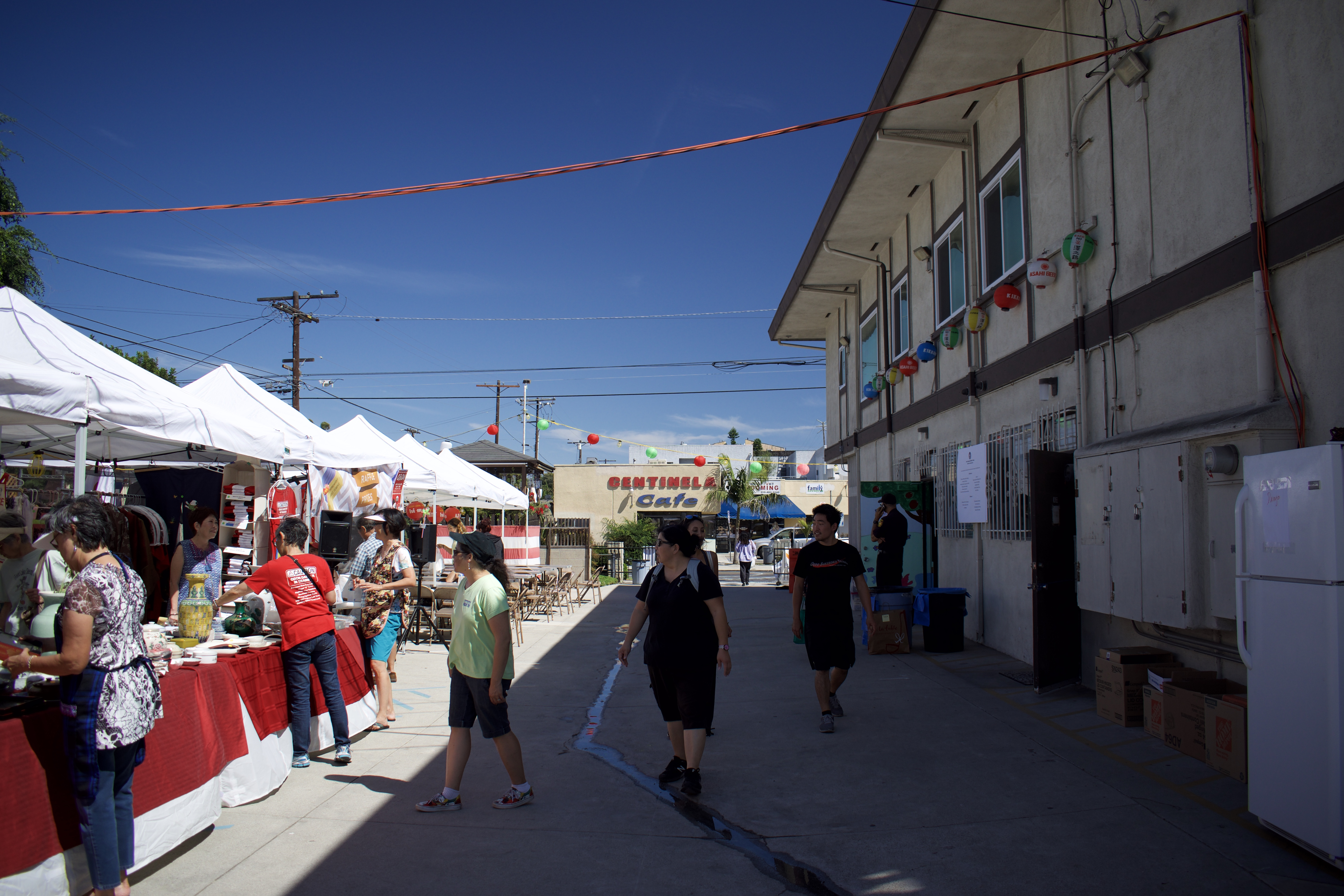 Lanterns and festival activity at Venice Hongwanji Obon in Culver City.