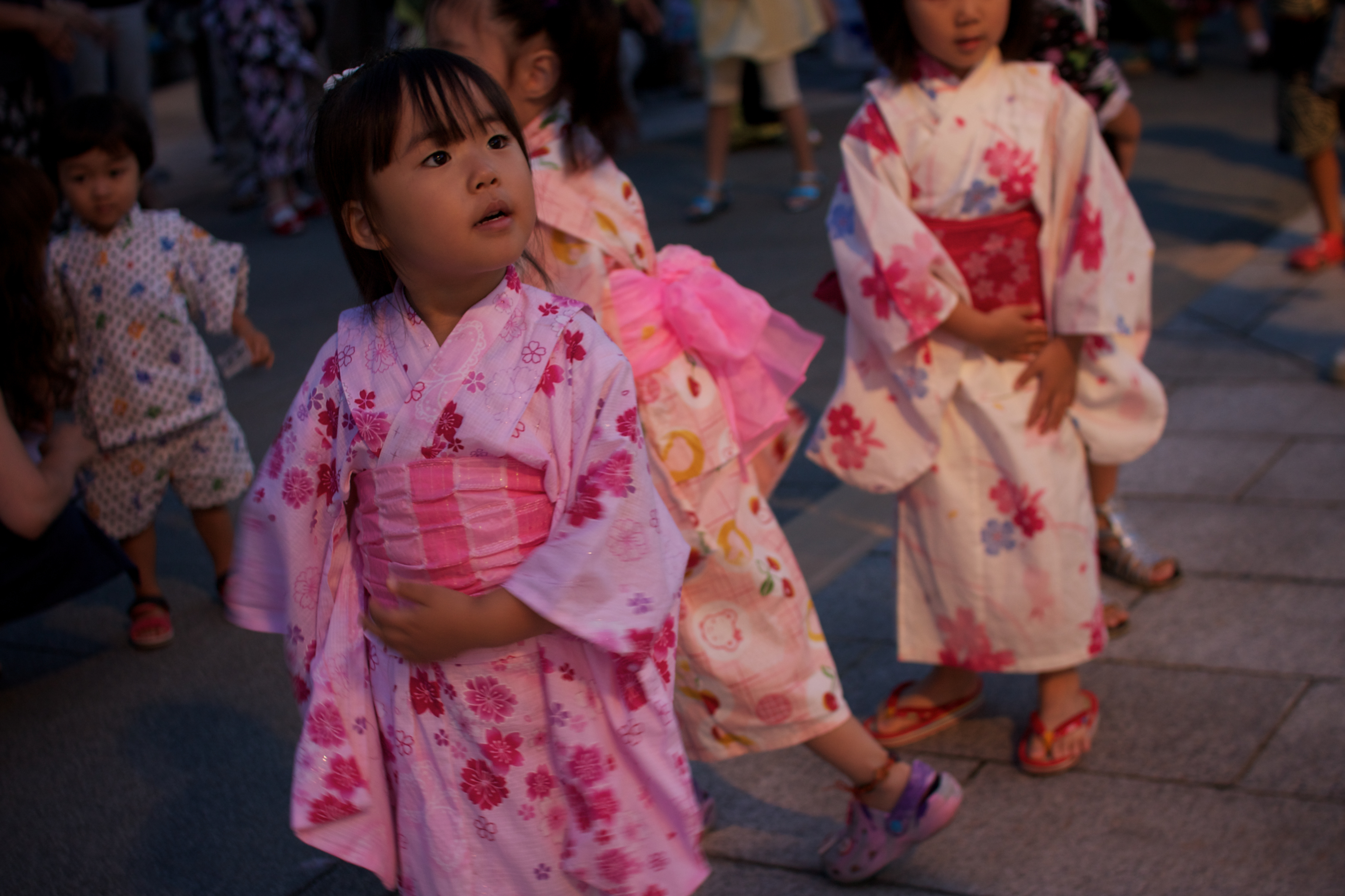 Participants joining Bon Odori dance at a summer festival.