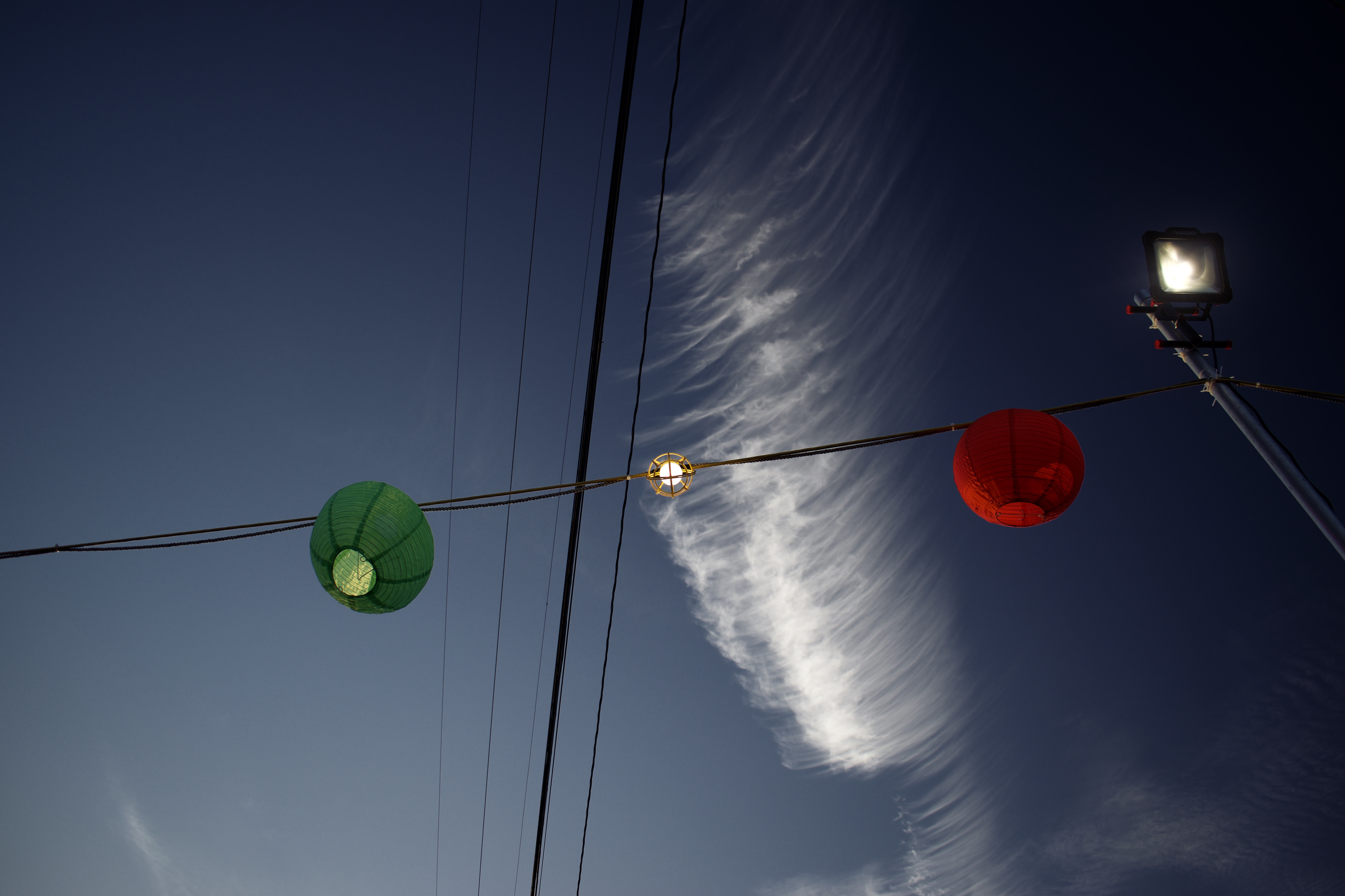 Paper lanterns at a Southern California Obon festival evening.